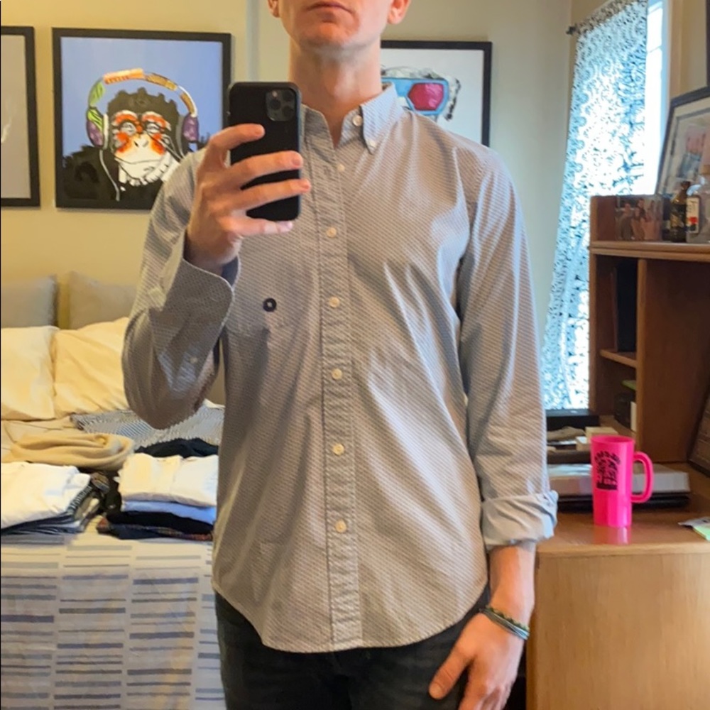 Light Blue Pattern Poplin Button Down - Picture 3 of 4